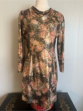 Vintage handmade floral metallic dress 60s-70s